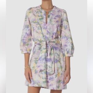 Tart Collections Lorrie Pastel Purple Floral Print Belted Tunic Dress Size Small